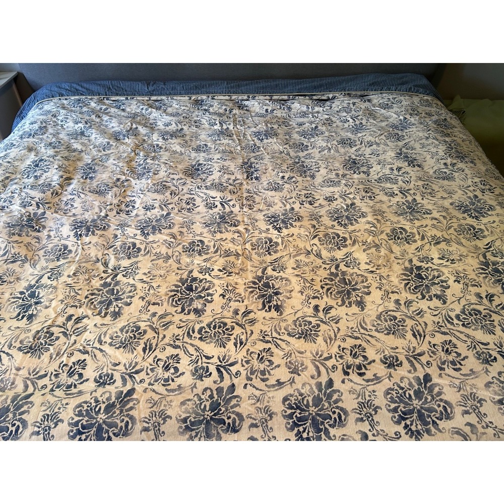 Ralph Lauren Bluff Point Queen Duvet Cover Floral White Blue Stripe Rope Trim
